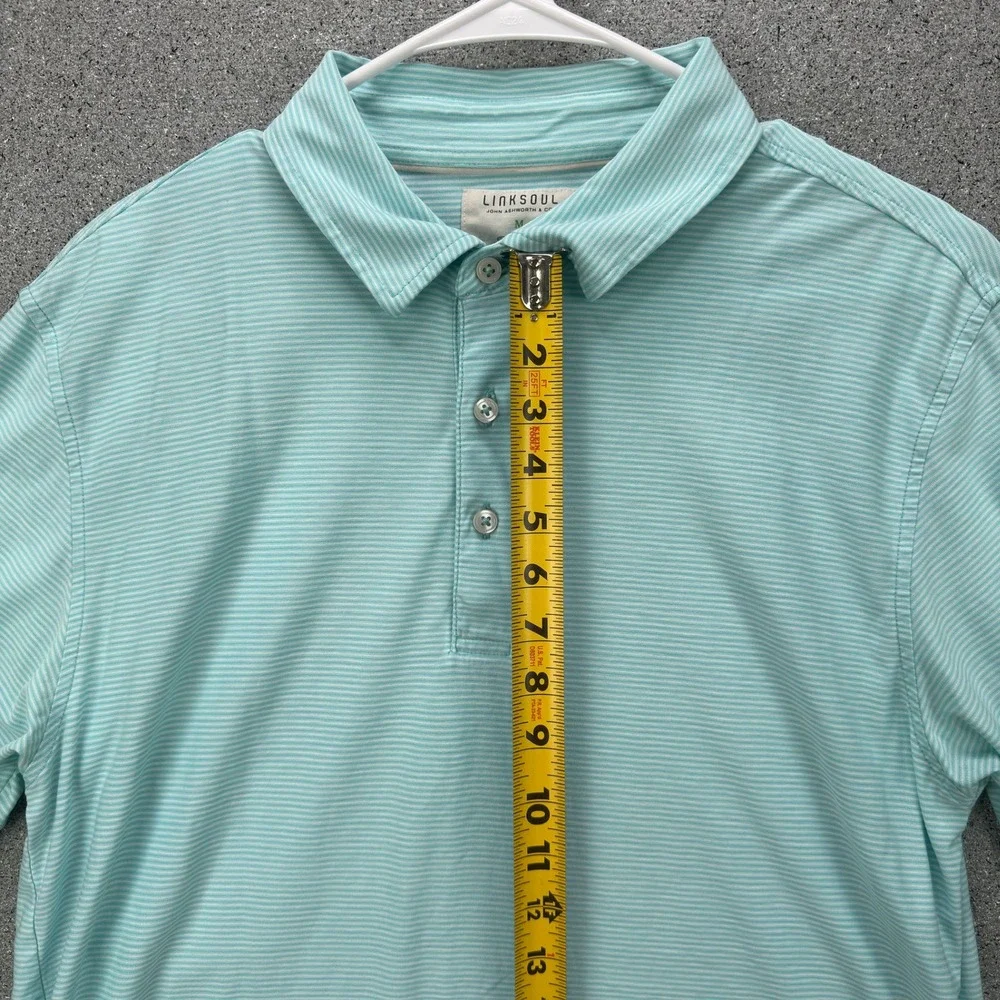 Ballyneal Linksoul Mens M Polo Shirt Mint Green White Stripe Golf Luxury - Picture 7 of 12